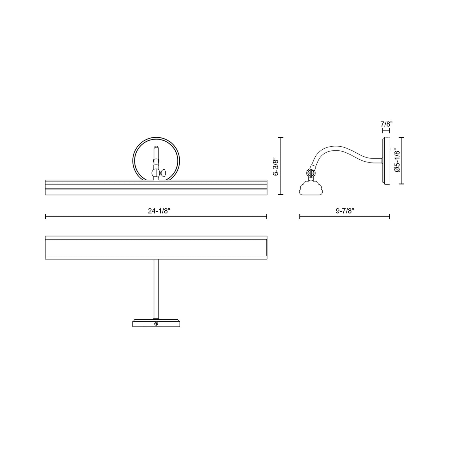 Dottie LED Picture Light - line drawing.