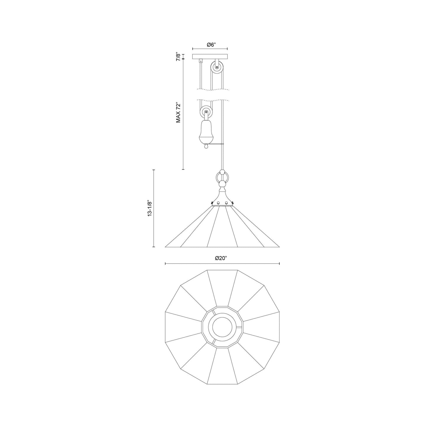 Ellen Pendant Light - line drawing.