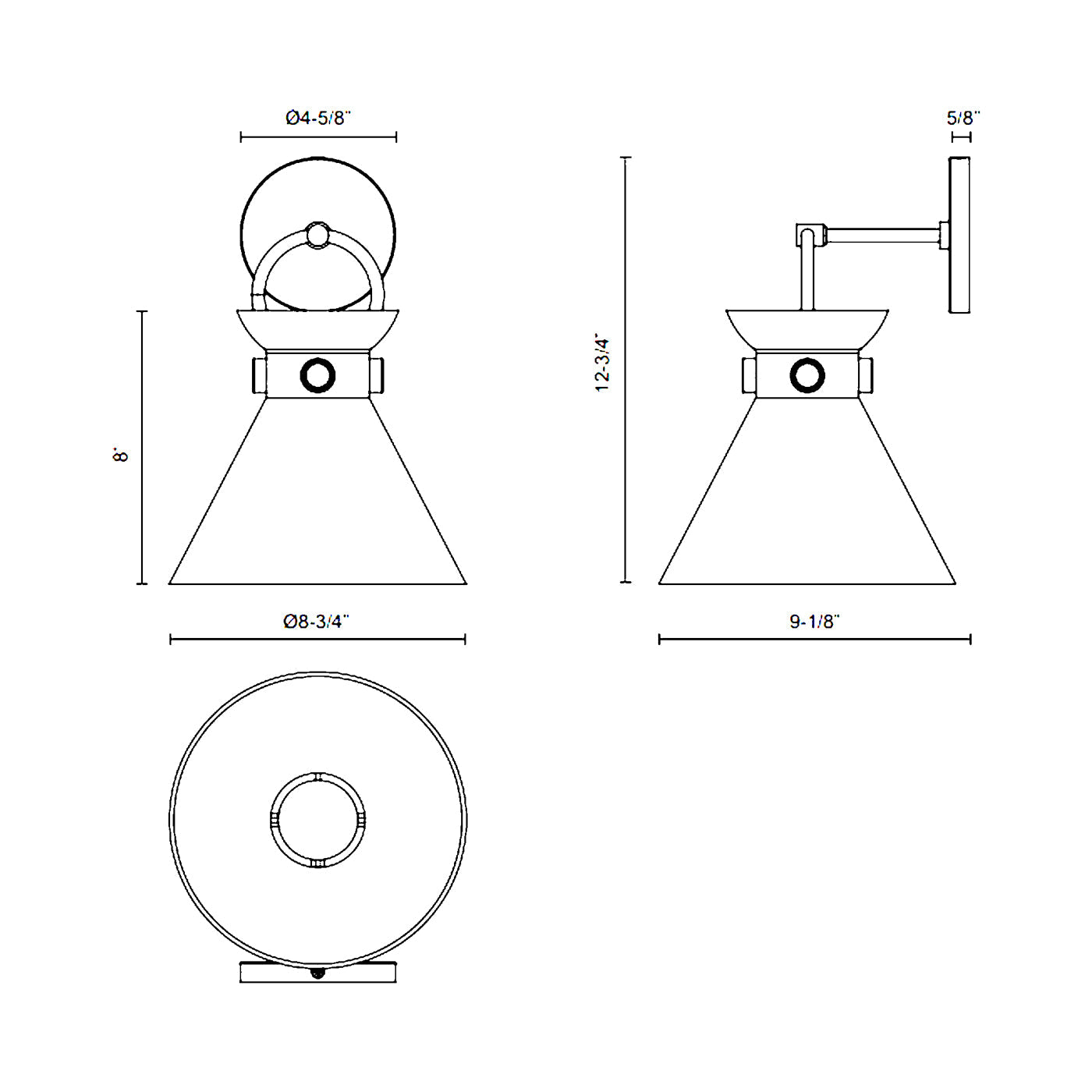 Emerson Vanity Wall Light - line drawing.
