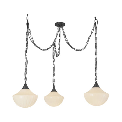 Farrah Multi Light Pendant Light in Matte Black/Glossy Ribbed Opal Glass.