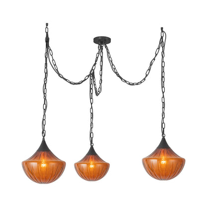 Farrah Multi Light Pendant Light in Matte Black/Amber Glass.