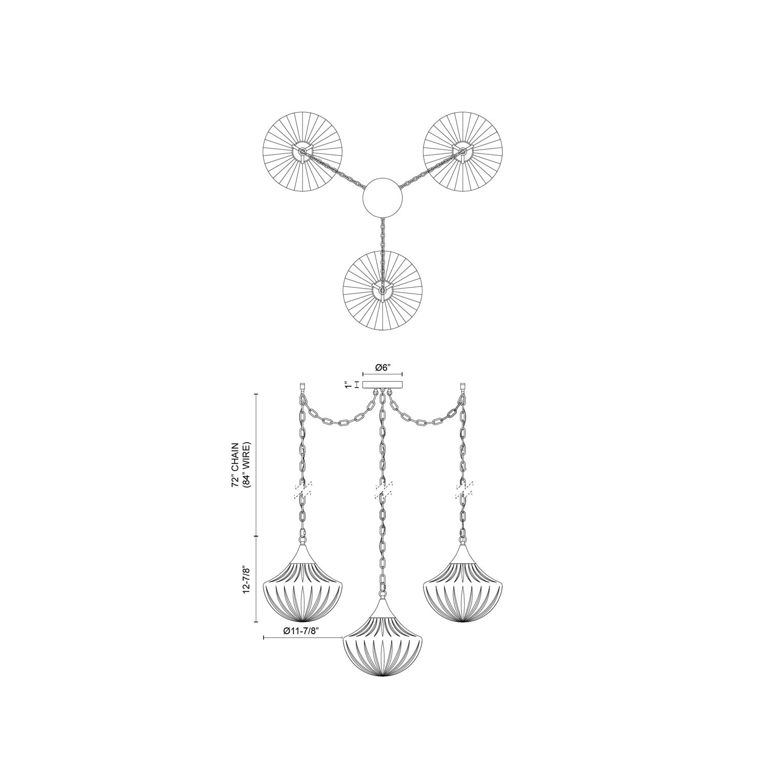 Farrah Multi Light Pendant Light - line drawing.