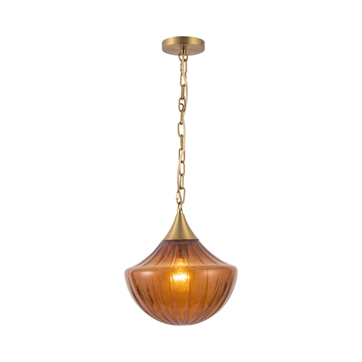 Farrah Pendant Light in Brushed Gold/Amber Glass.