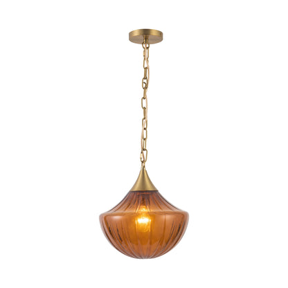 Farrah Pendant Light in Brushed Gold/Amber Glass.