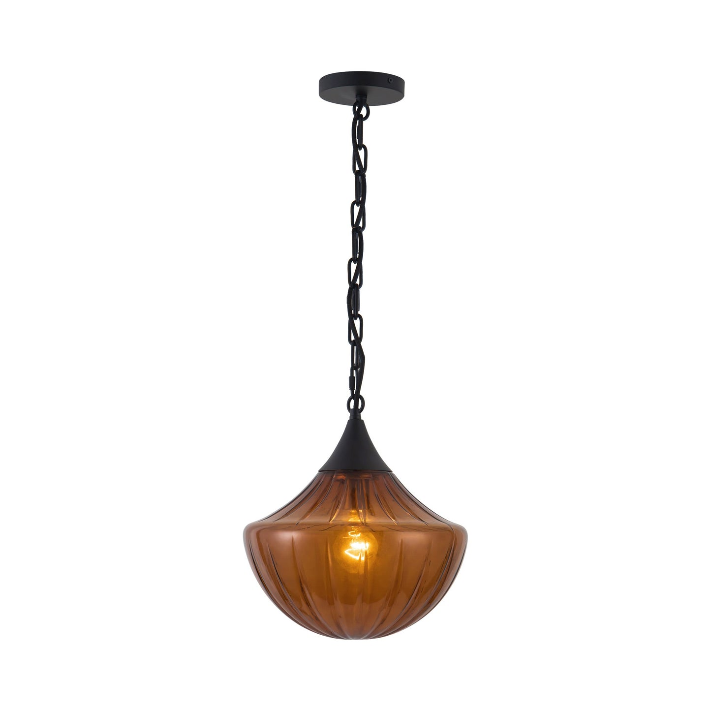 Farrah Pendant Light in Matte Black/Amber Glass.
