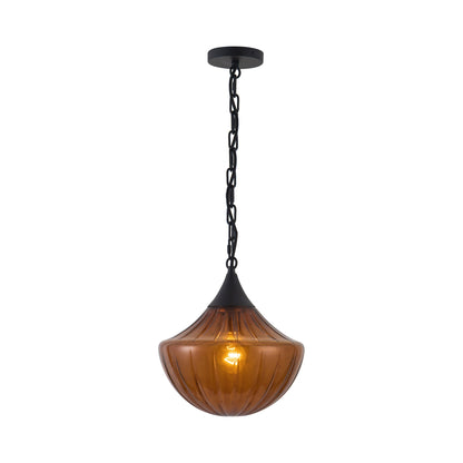 Farrah Pendant Light in Matte Black/Amber Glass.