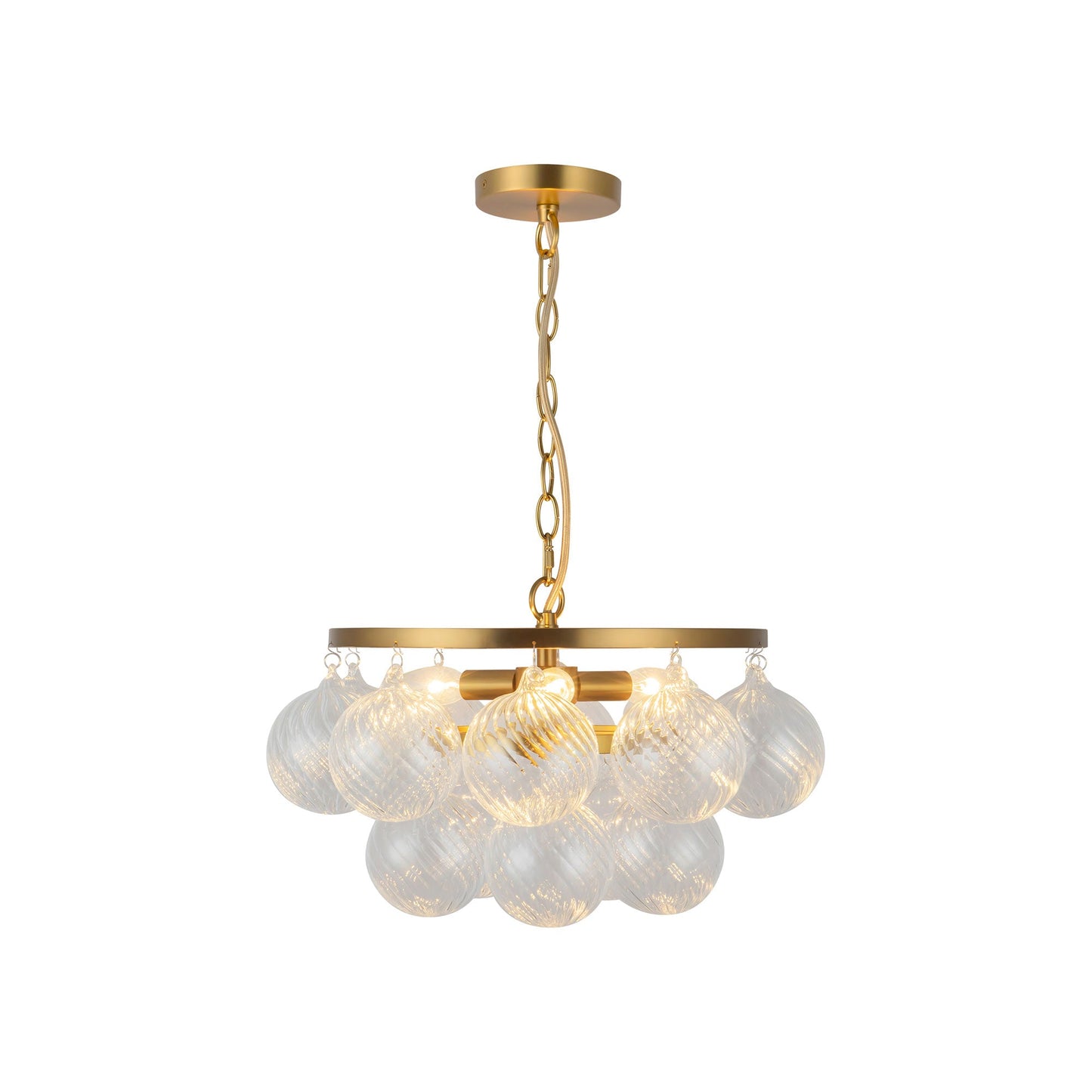 Faye Chandelier in Brushed Gold/Clear Ribbed Glass (17.75-Inch).