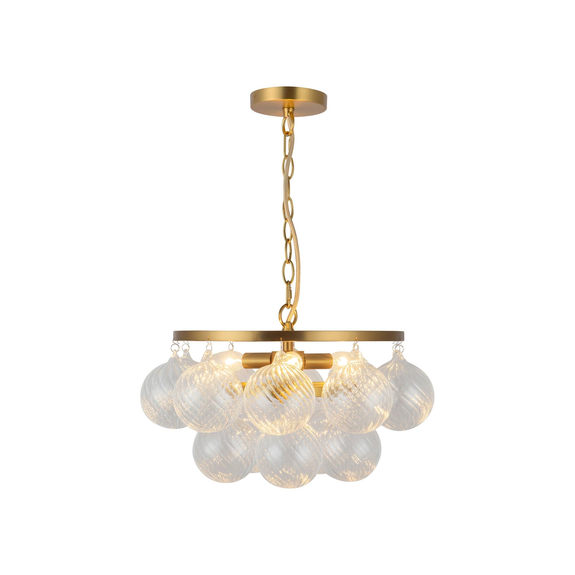 Faye Chandelier in Brushed Gold/Clear Ribbed Glass (17.75-Inch).