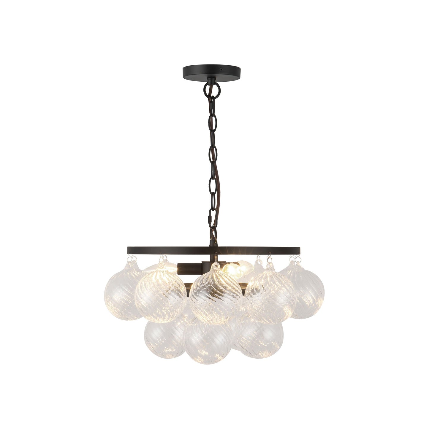Faye Chandelier in Matte Black/Clear Ribbed Glass (17.75-Inch).