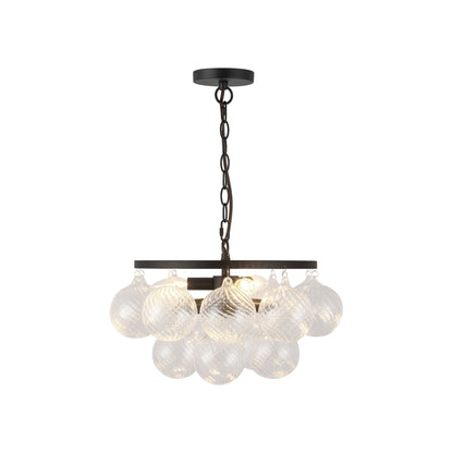 Faye Chandelier in Matte Black/Clear Ribbed Glass (17.75-Inch).