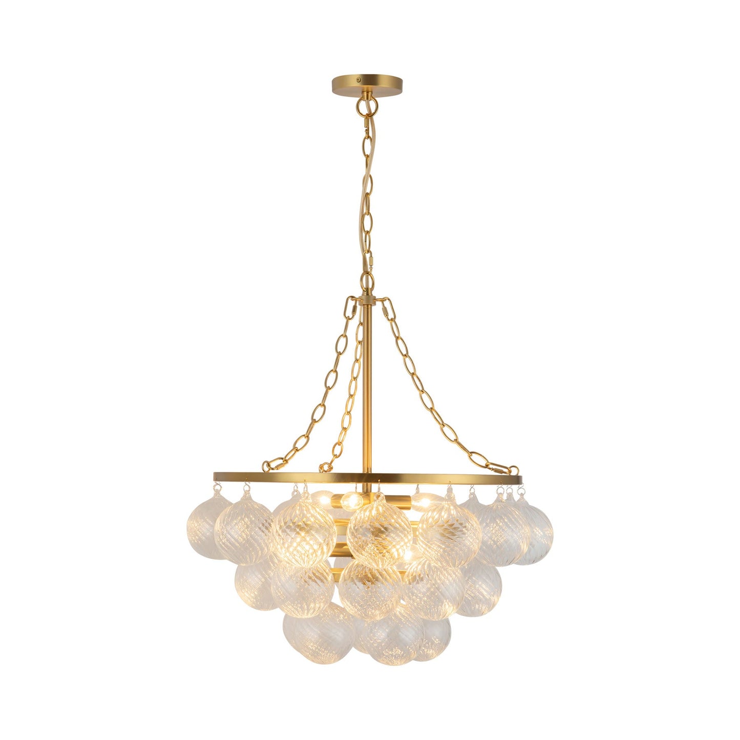 Faye Chandelier in Brushed Gold/Clear Ribbed Glass (24.13-Inch).