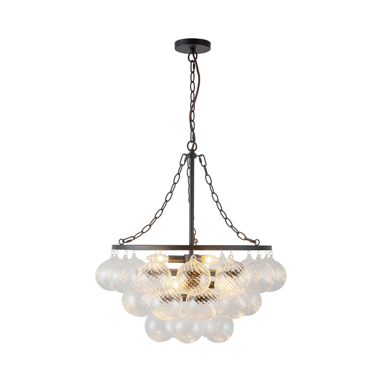 Faye Chandelier in Matte Black/Clear Ribbed Glass (24.13-Inch).