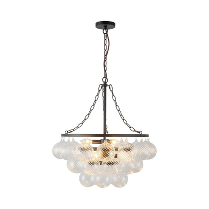 Faye Chandelier in Matte Black/Clear Ribbed Glass (24.13-Inch).