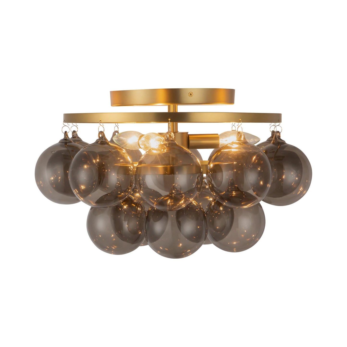 Faye Semi Flush Mount Ceiling Light in Brushed Gold/Smoked Glass.
