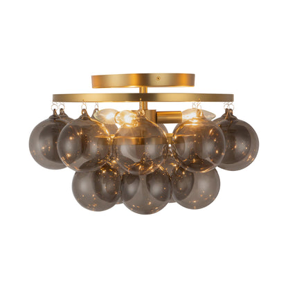 Faye Semi Flush Mount Ceiling Light in Brushed Gold/Smoked Glass.