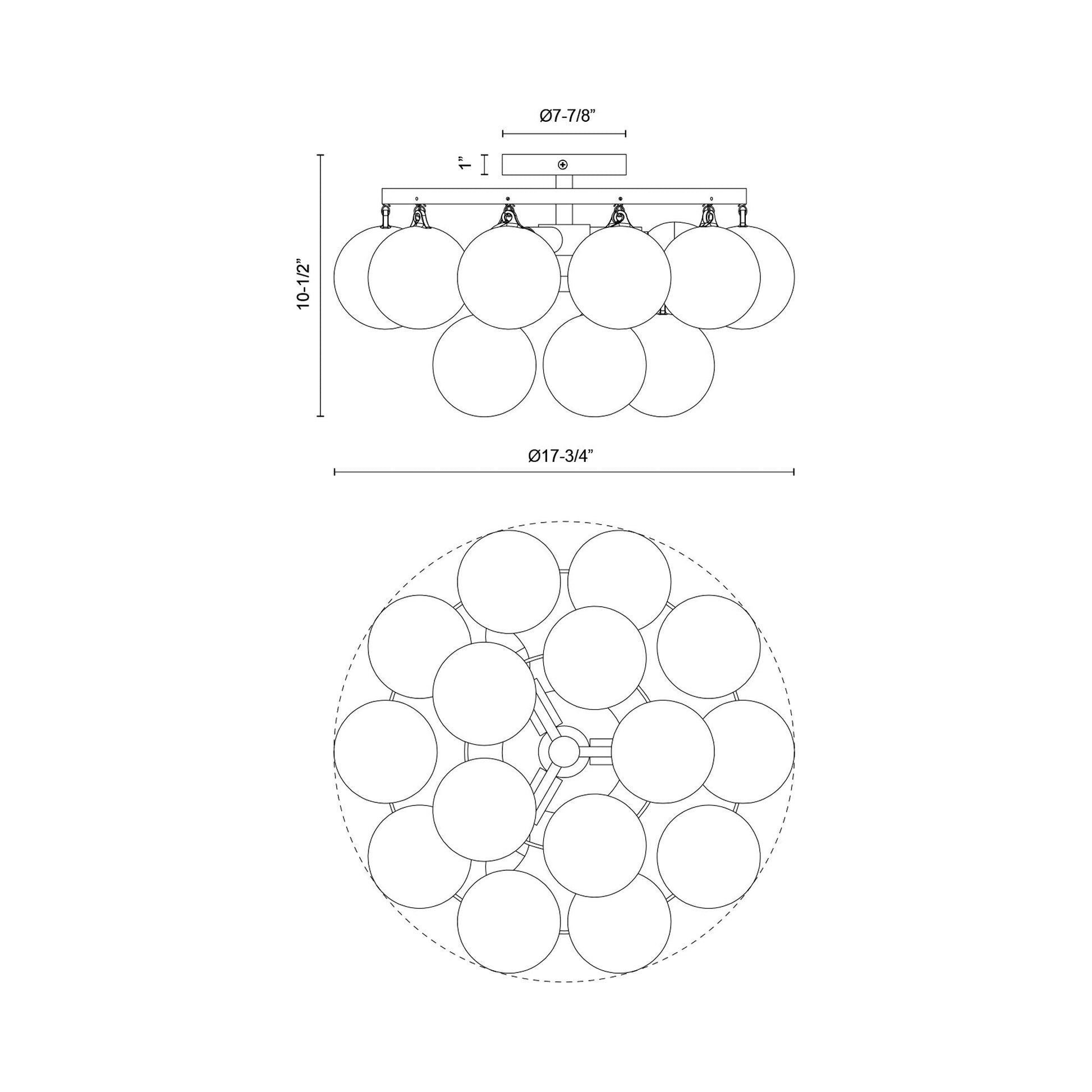 Faye Semi Flush Mount Ceiling Light - line drawing.