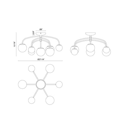 Fiona Semi Flush Mount Ceiling Light - line drawing.