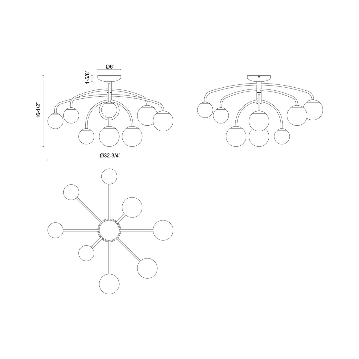 Fiona Semi Flush Mount Ceiling Light - line drawing.
