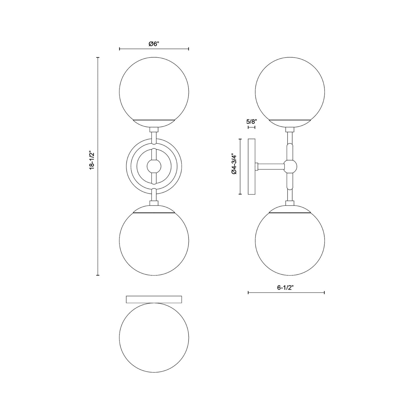Fiore Bath Wall Light - line drawing.