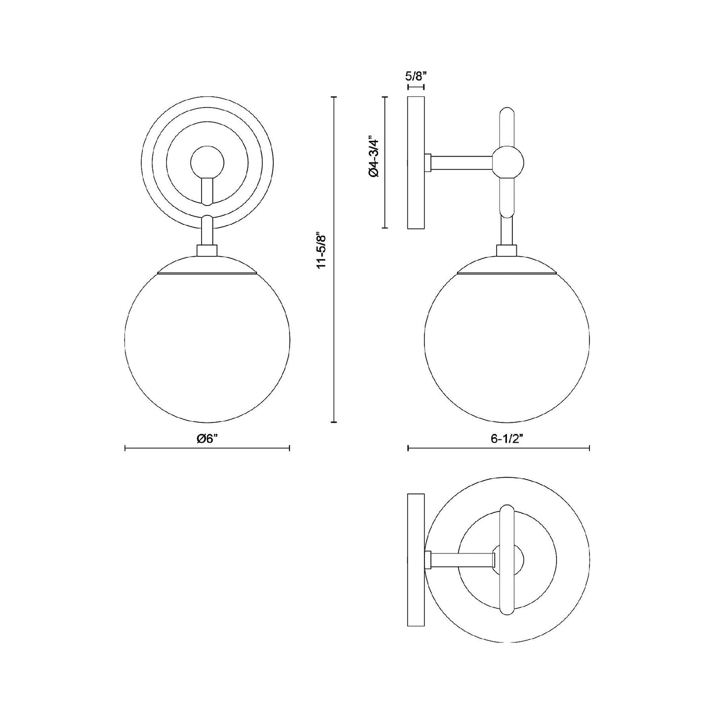 Fiore Vertical Bath Wall Light - line drawing.