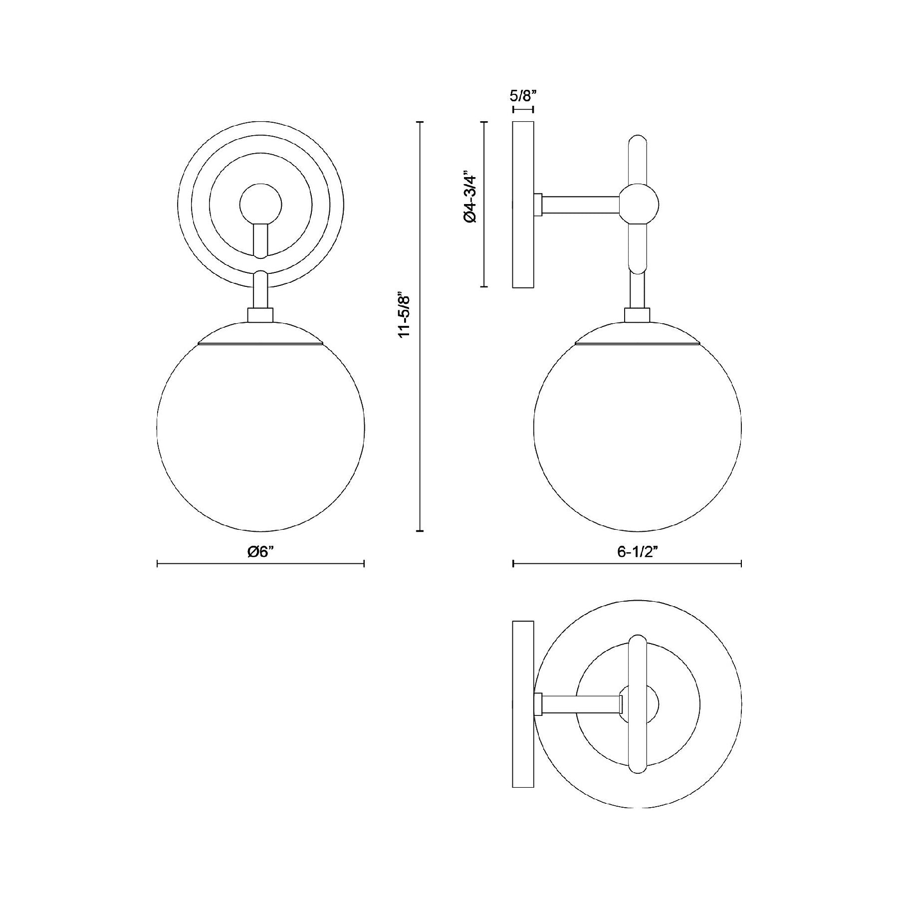 Fiore Vertical Bath Wall Light - line drawing.