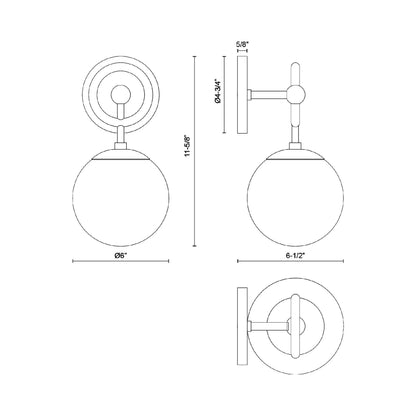 Fiore Vertical Bath Wall Light - line drawing.