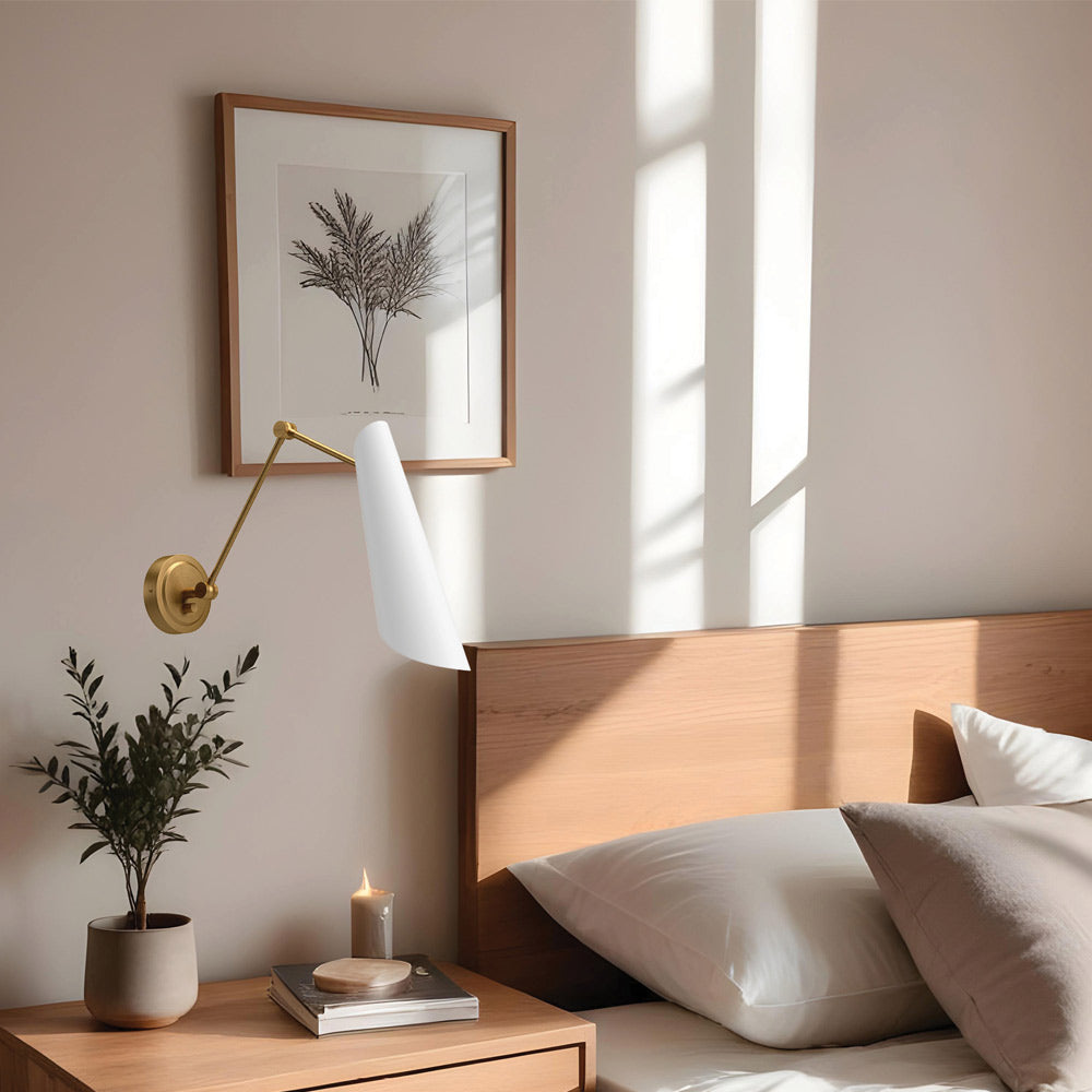 Gabriel Adjustable Wall Light in bedroom.