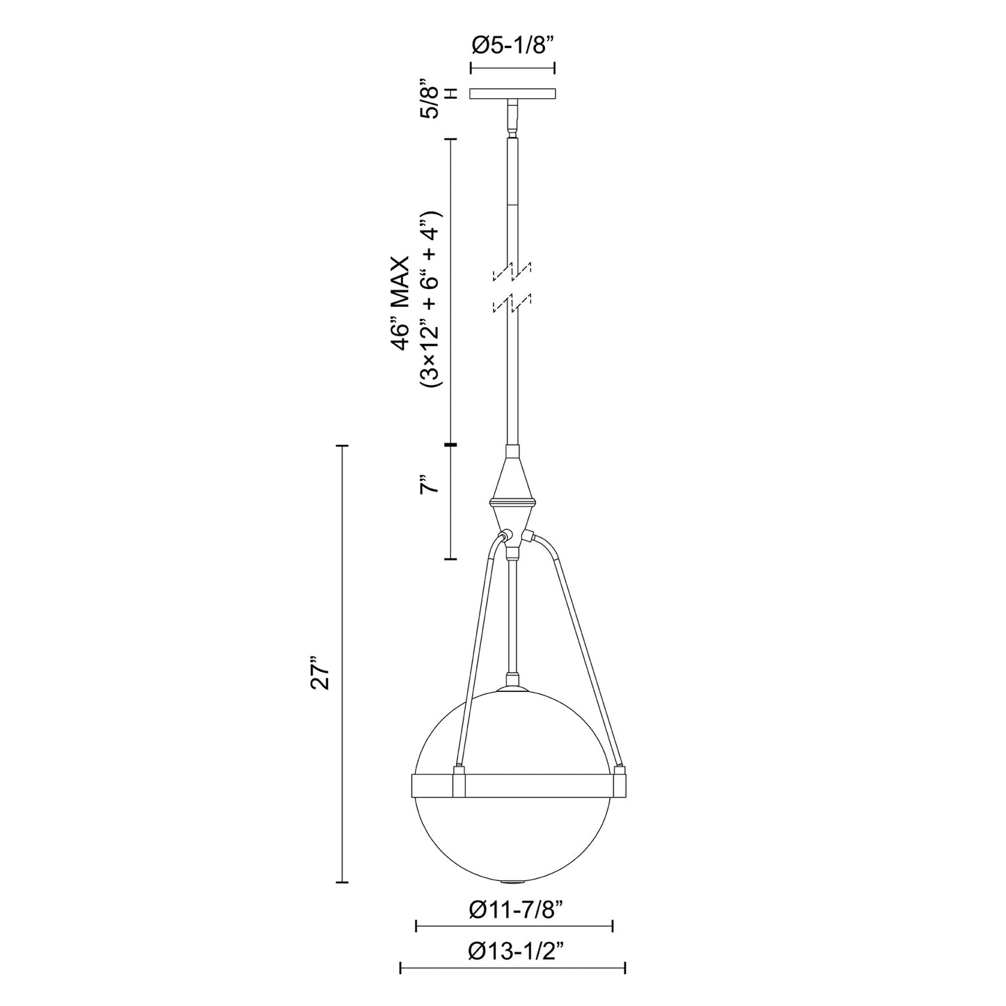 Harmony Pendant Light - line drawing.