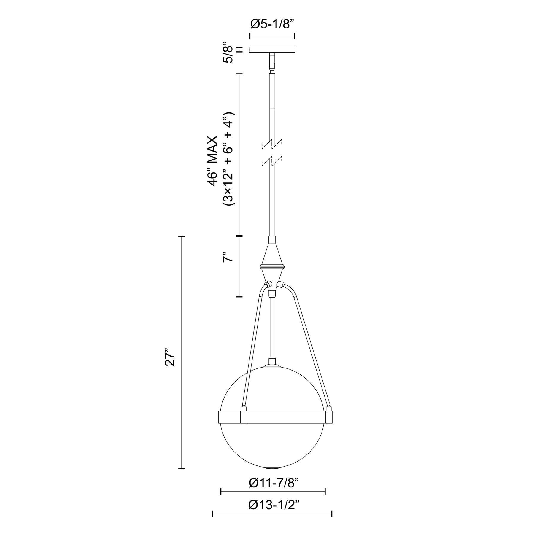 Harmony Pendant Light - line drawing.