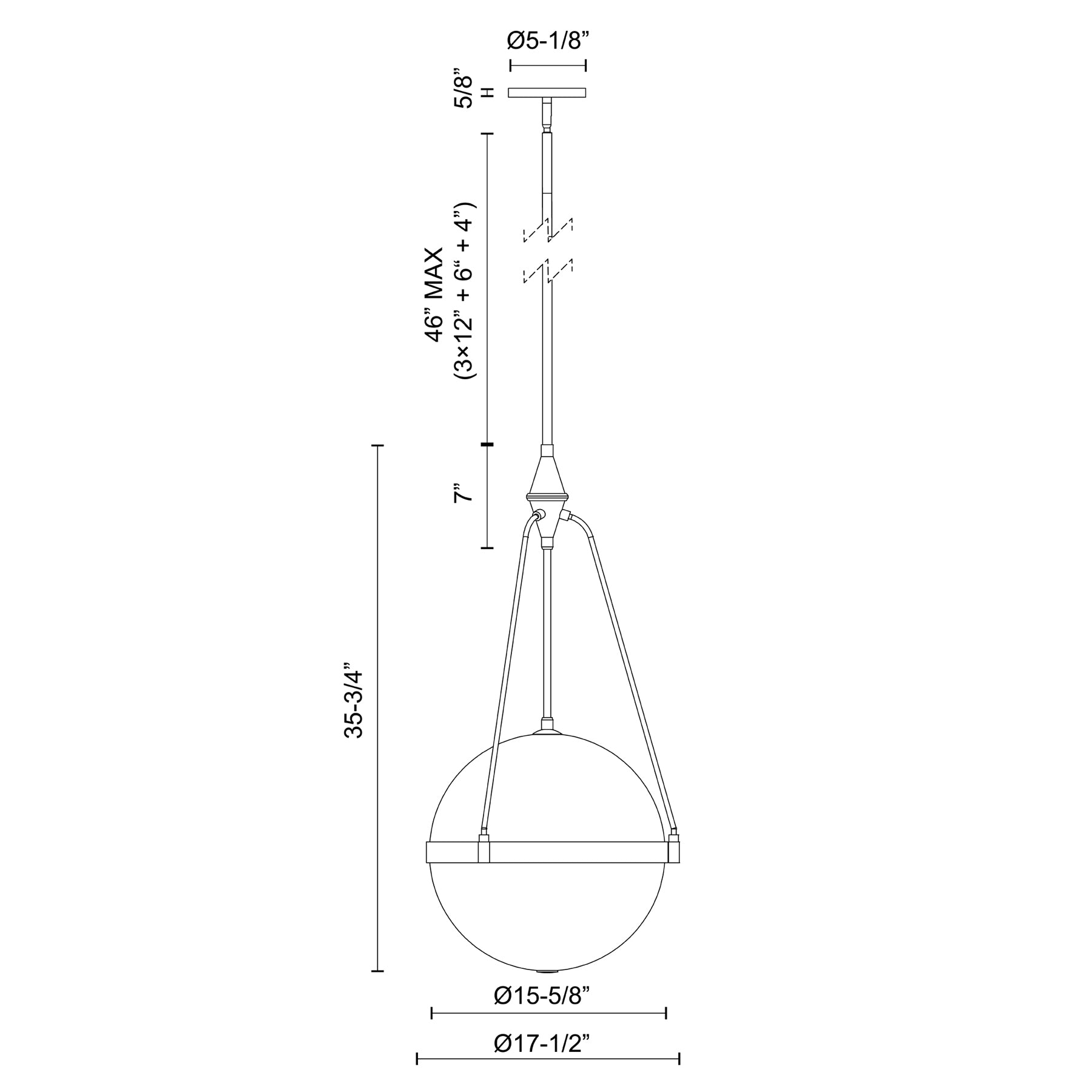 Harmony Pendant Light - line drawing.