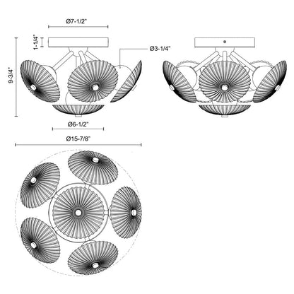 Hera LED Flush Mount Ceiling Light - line drawing.