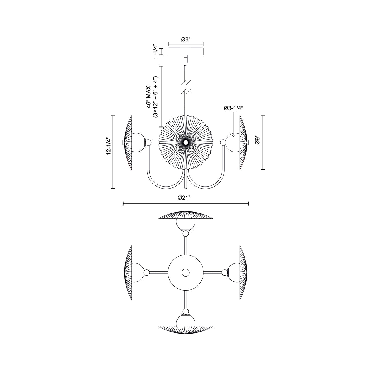 Hera LED Pendant Light - line drawing.