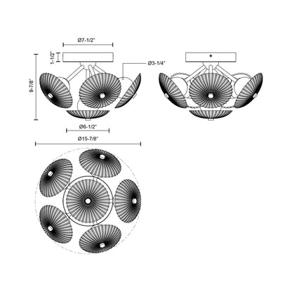 Hera LED Semi-Flush Mount Ceiling Light - line drawing.