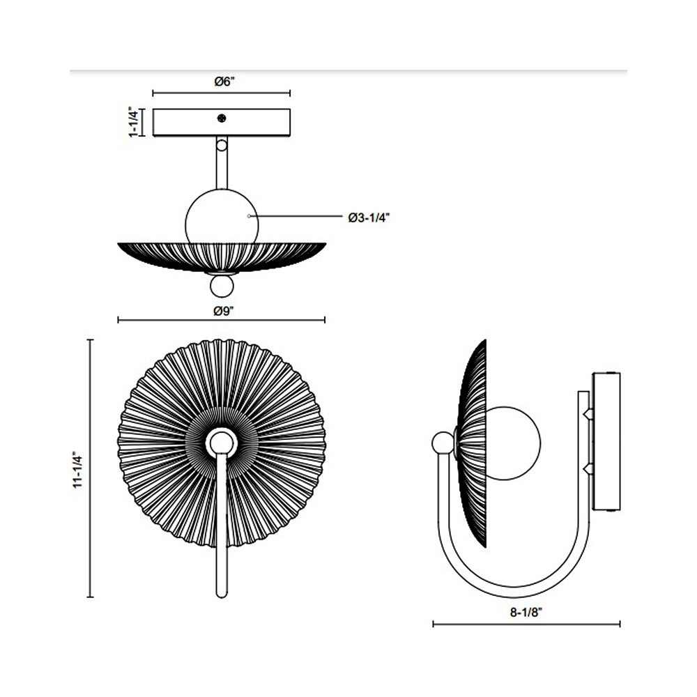 Hera LED Vanity Wall Light - line drawing.