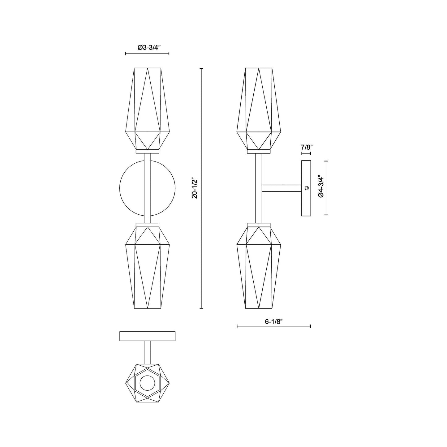 Krysta Bath Wall Light - line drawing.
