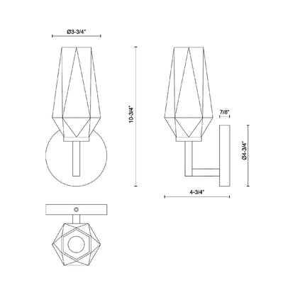 Krysta Vertical Bath Wall Light - line drawing.