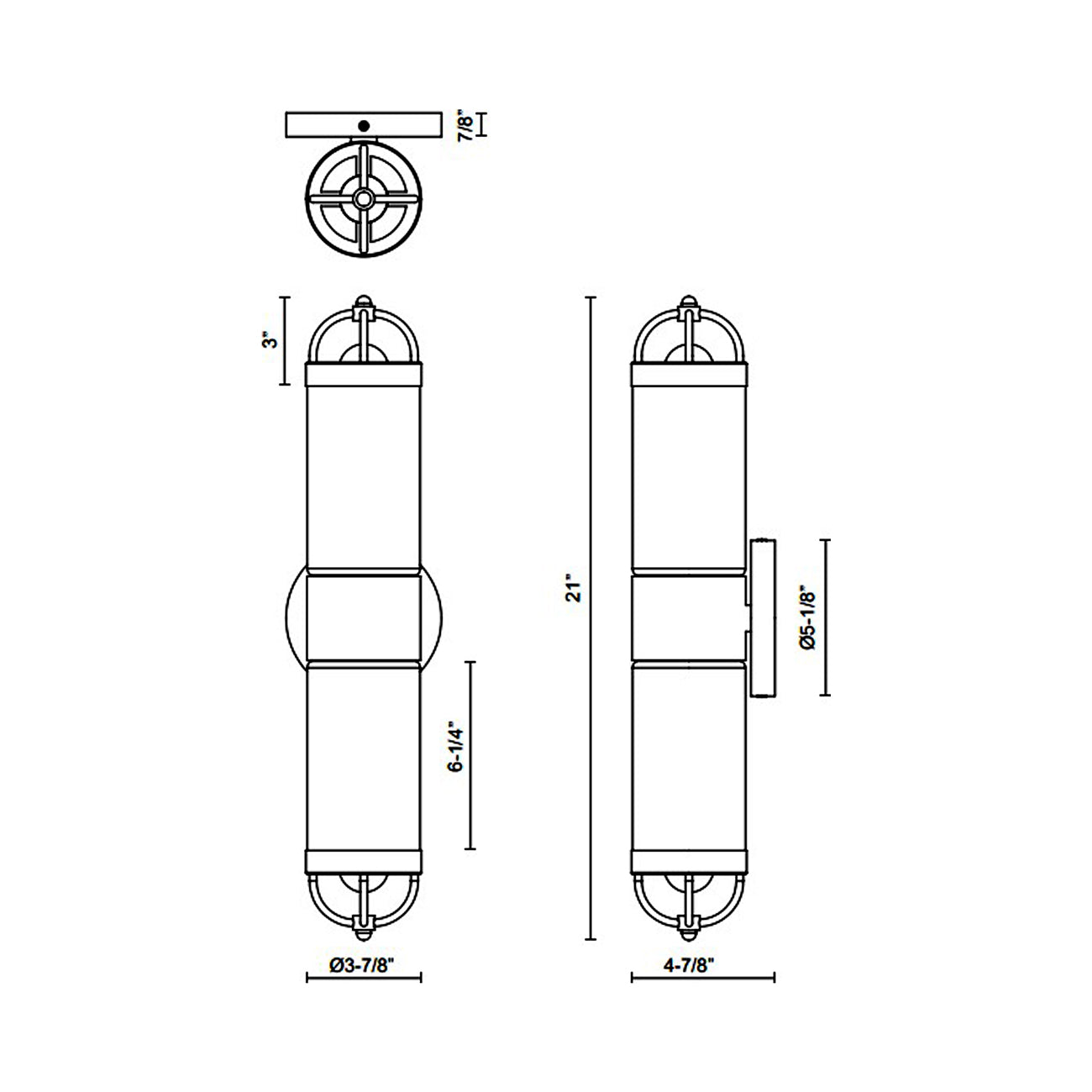 Lancaster Vanity Wall Light - line drawing.