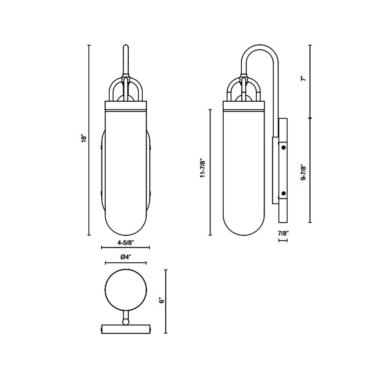 Lancaster Bath Wall Light - line drawing.