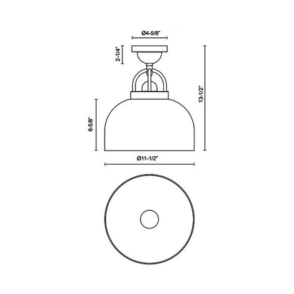 Lancaster Semi Flush Mount Ceiling Light - line drawing.