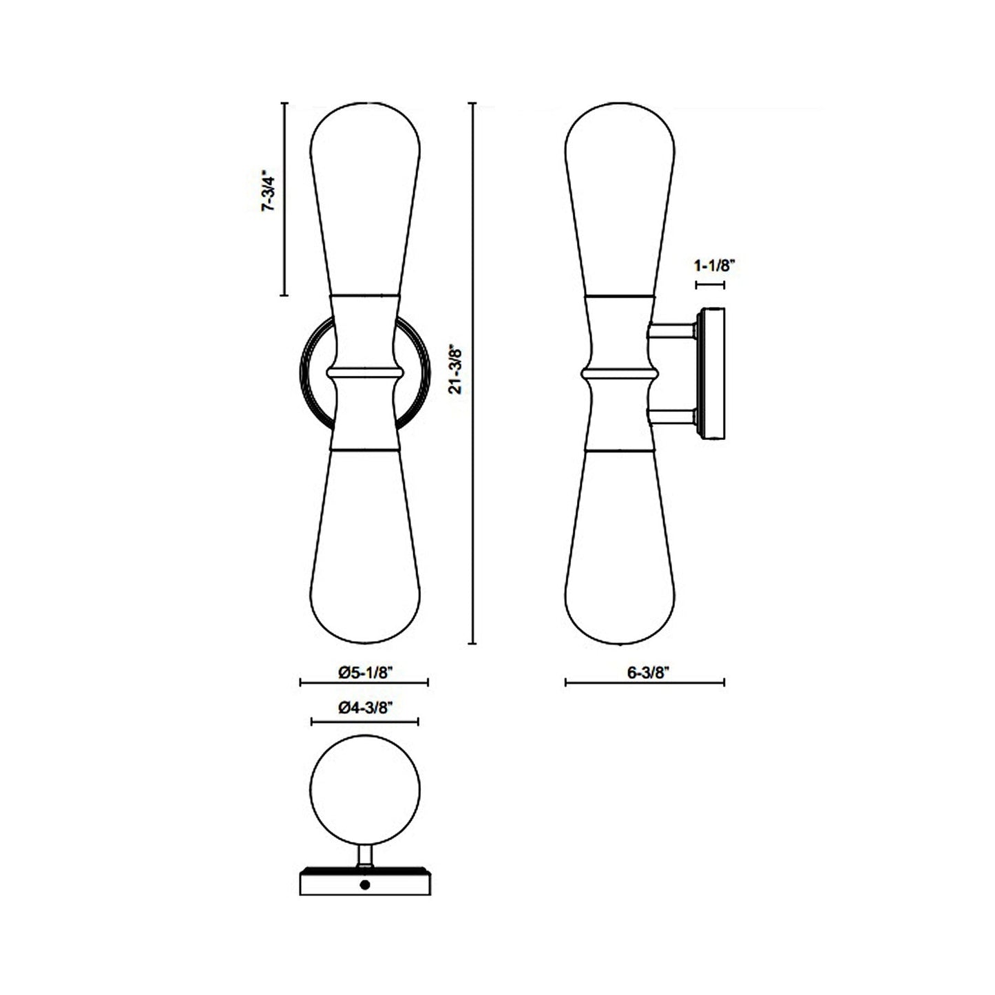 Marcel Vanity Wall Light - line drawing.