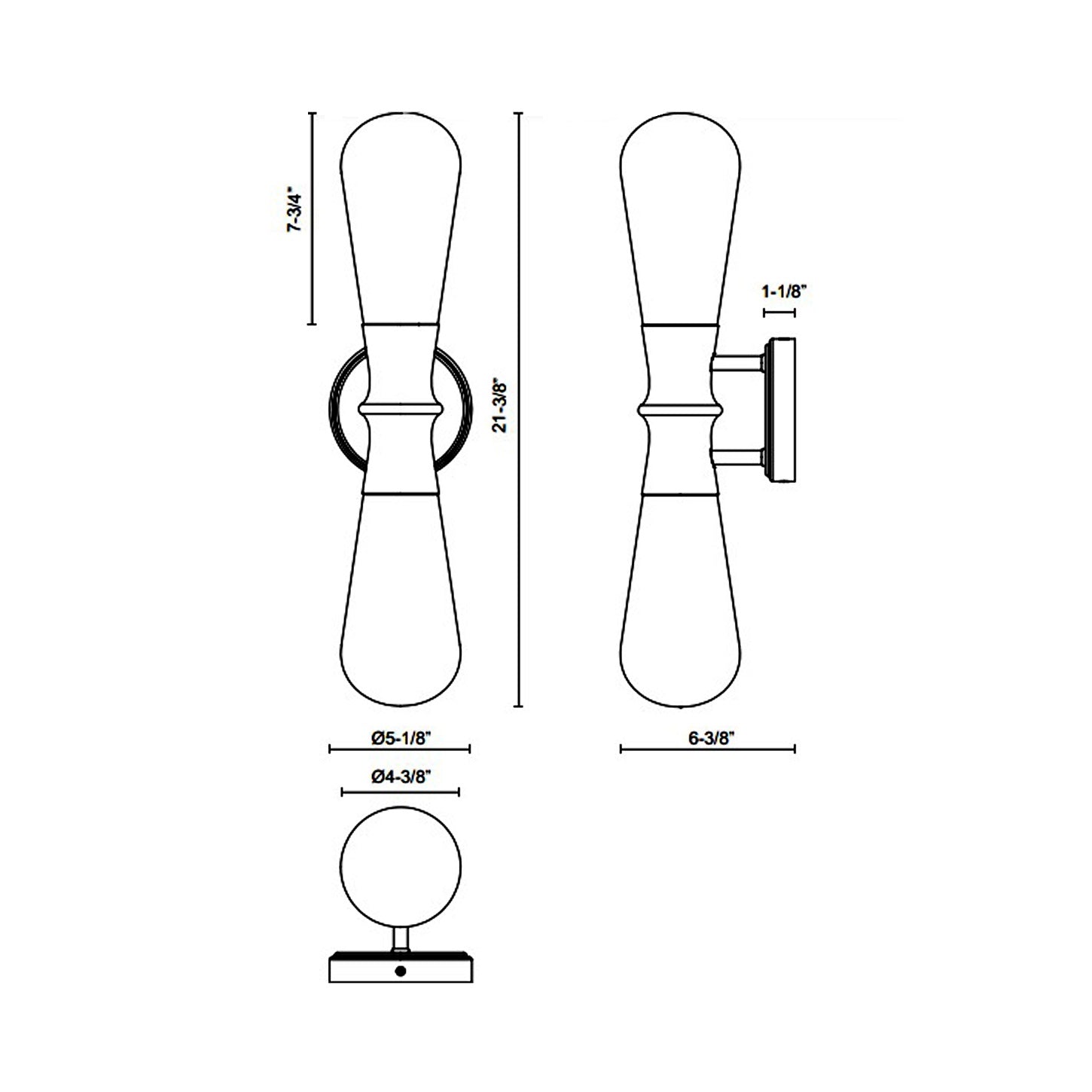 Marcel Vanity Wall Light - line drawing.