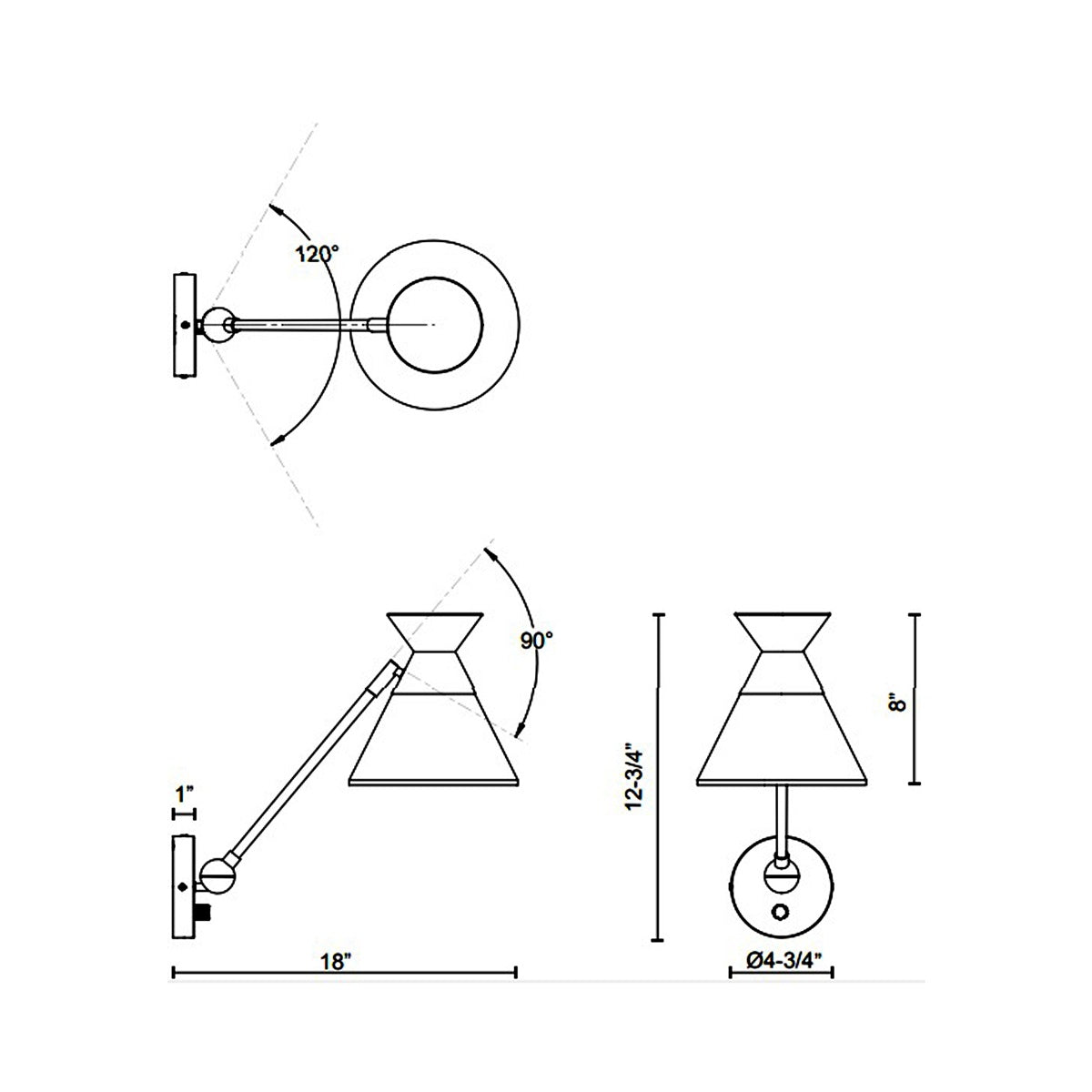 Mauer Vanity Wall Light - line drawing.
