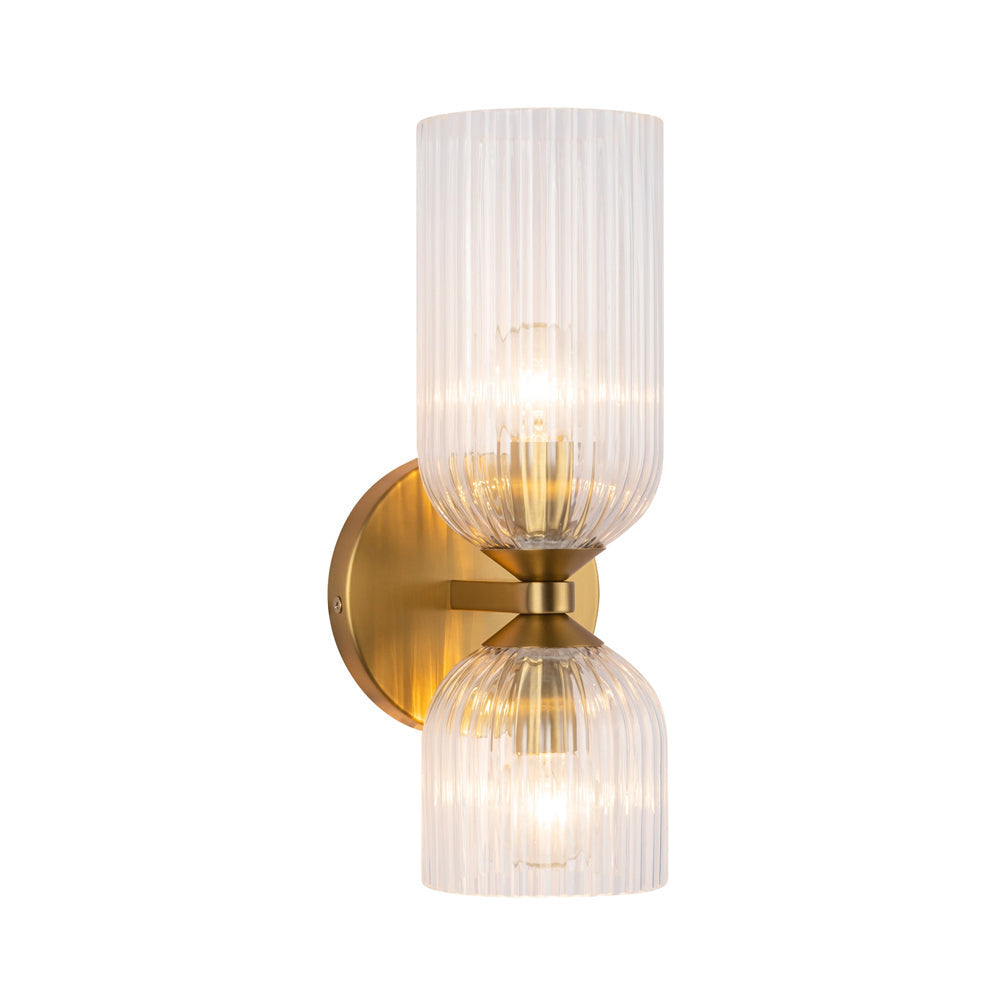 Nelly Bath Vanity Light in Brushed Gold/Clear Ribbed Glass.