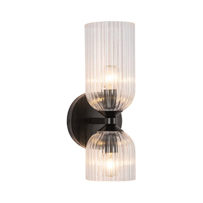 Nelly Bath Vanity Light in Matte Black/Clear Ribbed Glass.
