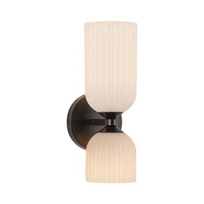 Nelly Bath Vanity Light in Matte Black/Glossy Ribbed Opal Glass.
