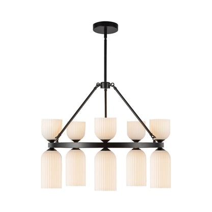 Nelly Chandelier in Matte Black/Glossy Ribbed Opal Glass.
