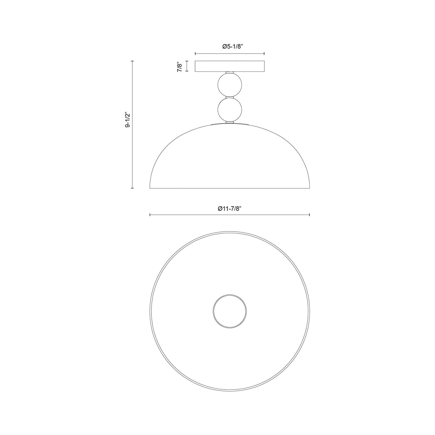 Paisley Semi Flush Mount Ceiling Light - line drawing.