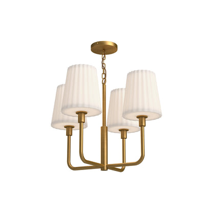 Plisse Chandelier in Aged Gold/Opal Matte Glass (4-Light).