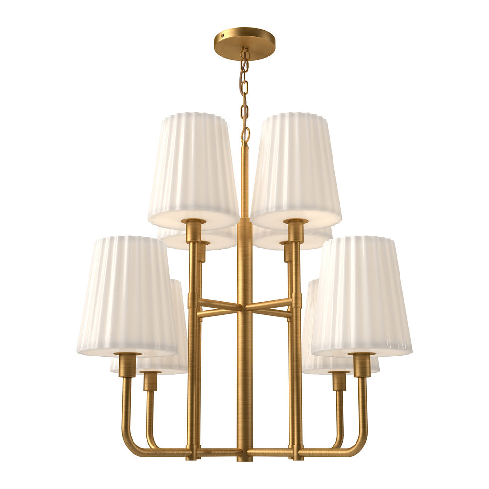 Plisse Chandelier in Aged Gold/Opal Matte Glass (8-Light).