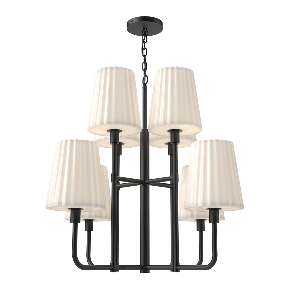 Plisse Chandelier in Matte Black/Opal Matte Glass (8-Light).